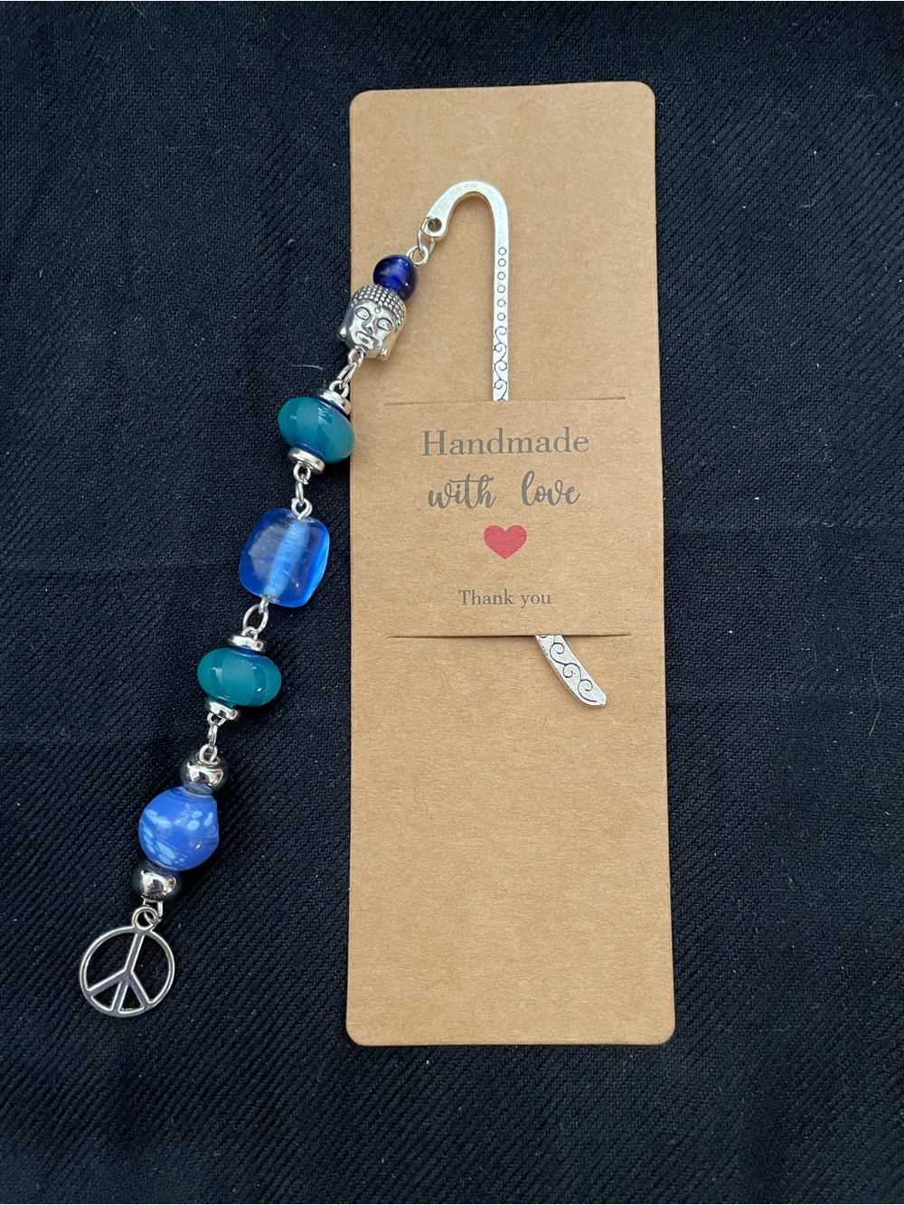 Handmade Beaded Bookmark with Blue & Teal Glass Beads